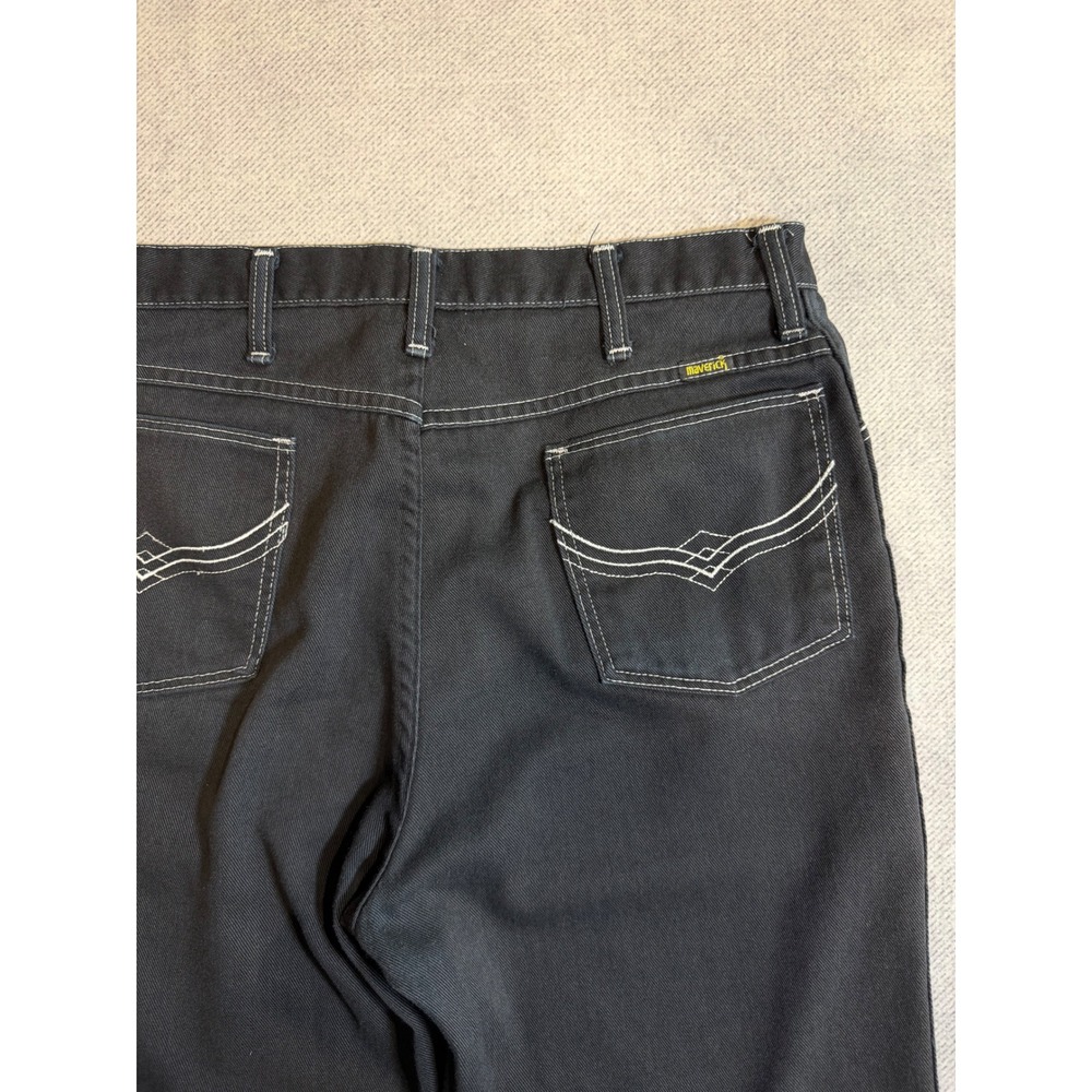 Vintage Maverick Mens Black Workwear Pants Straight Leg USA check photos 35x30 - Picture 3 of 8